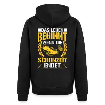 Leben Beginnt Schonzeit Endet Angler Angeln Fisch - Unisex Premium Bio Zip Hoodie - Schwarz - Hinten - Nico (187cm)