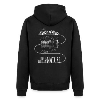 LIFE IS BETTER IN NATURE Zelt Wellen surfen Berge - Unisex Premium Bio Zip Hoodie - Schwarz - Hinten - Nico (187cm)