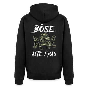 Böse alte Frau - Unisex Premium Bio Zip Hoodie - Schwarz - Hinten - Nico (187cm)