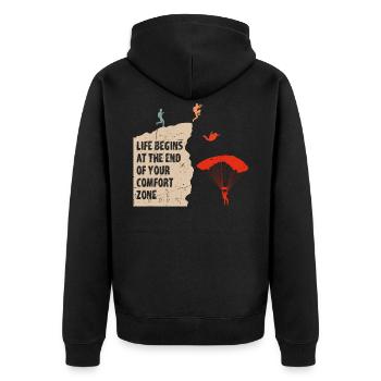 The End of your Comfort Zone Fallschirmspringen - Unisex Premium Bio Zip Hoodie - Schwarz - Hinten - Nico (187cm)