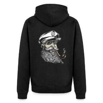Seemann mit Pfeife - Unisex Premium Bio Zip Hoodie - Schwarz - Hinten - Nico (187cm)