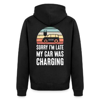 Lustiges EV Auto Elektrofahrzeug Retro Sonnenuntergang Geschenk - Unisex Premium Bio Zip Hoodie - Schwarz - Hinten - Nico (187cm)