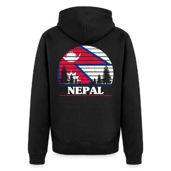 Nepal - Unisex Premium Bio Zip Hoodie - Schwarz - Hinten - Nico (187cm)