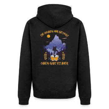 lustiges Wander Shirt Sie sagten oben gibt es Bier - Unisex Premium Bio Zip Hoodie - Schwarz - Hinten - Nico (187cm)
