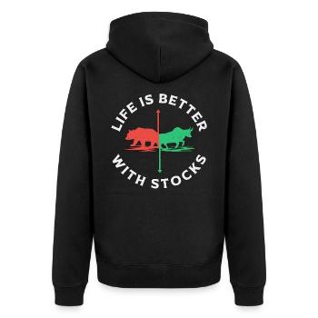 Aktien Aktienmarkt Börse Trader Handel Geschenk - Unisex Premium Bio Zip Hoodie - Schwarz - Hinten - Nico (187cm)