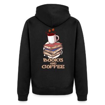 Books Coffee Kaffee Bücher Schriftsteller Autor - Unisex Premium Bio Zip Hoodie - Schwarz - Hinten - Nico (187cm)