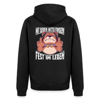 Mit Beiden Mittelfingern Fest im Leben Hund - Unisex Premium Bio Zip Hoodie - Schwarz - Hinten - Nico (187cm)