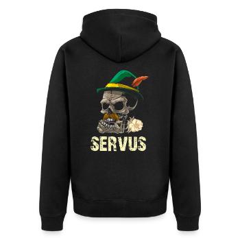 Servus Totenkopf und Edelweiß - Unisex Premium Bio Zip Hoodie - Schwarz - Hinten - Nico (187cm)