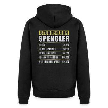 Stundenlohn Spengler - Unisex Premium Bio Zip Hoodie - Schwarz - Hinten - Nico (187cm)