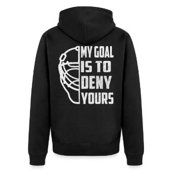 Hockey Goalie - Mein Ziel ist es - Unisex Premium Bio Zip Hoodie - Schwarz - Hinten - Nico (187cm)