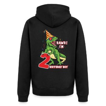 Kids 2 Years Old Dinosaur Birthday 2 Party - Unisex Premium Organic Zip Hoodie - black - Back - Nico (187cm)