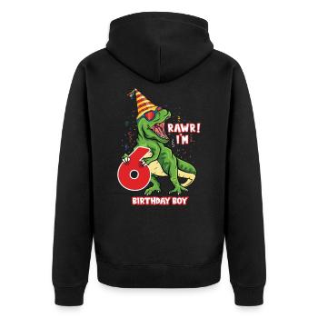 Kids 6 Years Old Dinosaur Birthday 6 Party - Unisex Premium Organic Zip Hoodie - black - Back - Nico (187cm)