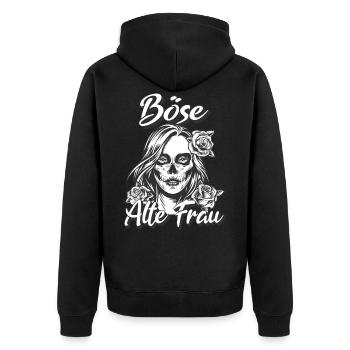 Böse alte Frau schwarzer Humor und ältere Dame - Unisex Premium Bio Zip Hoodie - Schwarz - Hinten - Nico (187cm)