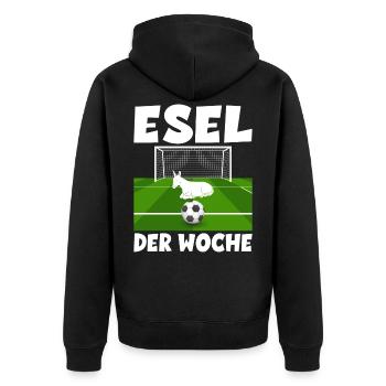 Esel der Woche Torwart Spieler und Fußball - Unisex Premium Bio Zip Hoodie - Schwarz - Hinten - Nico (187cm)