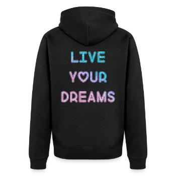 Leben Sie ihre Träume - Unisex Premium Bio Zip Hoodie - Schwarz - Hinten - Nico (187cm)