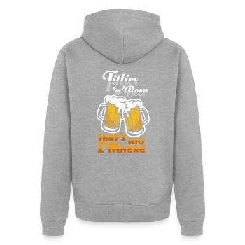 Bierliebhaber Design | I love Titties and Beer - Unisex Premium Bio Zip Hoodie - Grau meliert - Hinten - Nico (187cm)
