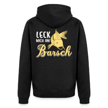 Leck mich am Barsch - Unisex Premium Bio Zip Hoodie - Schwarz - Hinten - Nico (187cm)