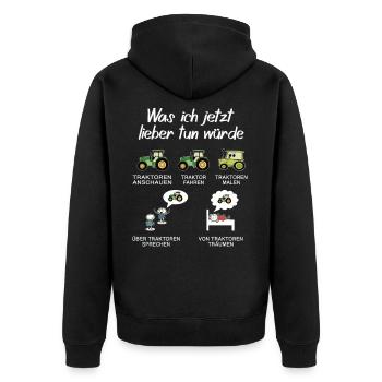 Traktor Landwirt Design Lustig - Unisex Premium Bio Zip Hoodie - Schwarz - Hinten - Nico (187cm)