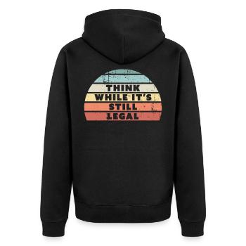 Denken Sie, während es immer noch legal ist Retro Sunset Geschenk - Unisex Premium Bio Zip Hoodie - Schwarz - Hinten - Nico (187cm)