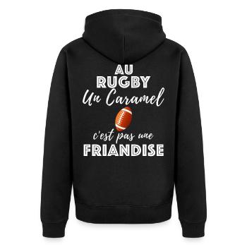 Rugby caramel humour rugbyman - Veste à capuche bio Premium Unisexe - noir - Dos - Nico (187cm)