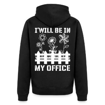 I am in my office, garden - Unisex Premium Organic Zip Hoodie - black - Back - Nico (187cm)
