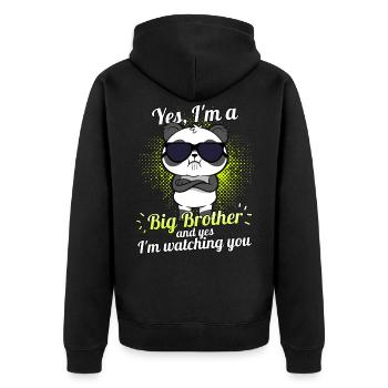Ja Ich bin Großer Bruder Und Ich passe auf Panda - Unisex Premium Bio Zip Hoodie - Schwarz - Hinten - Nico (187cm)