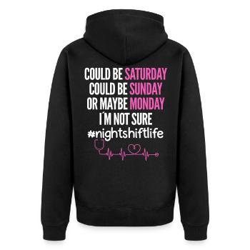 Krankenschwester Nachtschicht - Unisex Premium Bio Zip Hoodie - Schwarz - Hinten - Nico (187cm)