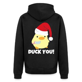 Canard vous! Canard de Noël avec mème au couteau - Veste à capuche bio Premium Unisexe - noir - Dos - Nico (187cm)