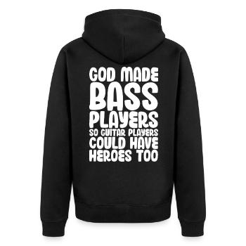 Funny God Made Bass Players So Guitar Players - Unisex Premium Bio Zip Hoodie - Schwarz - Hinten - Nico (187cm)
