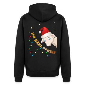 Süßes Schaf mit Mütze Spruchshirt Weihnachten - Unisex Premium Bio Zip Hoodie - Schwarz - Hinten - Nico (187cm)