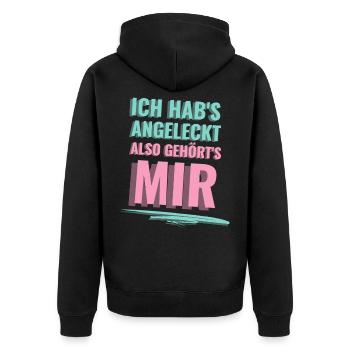 Ich habs angeleckt also ists meins - Unisex Premium Bio Zip Hoodie - Schwarz - Hinten - Nico (187cm)