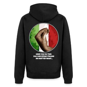 Italian Hand Gesture Italia Italy Italiano Flag - Unisex Premium Bio Zip Hoodie - Schwarz - Hinten - Nico (187cm)