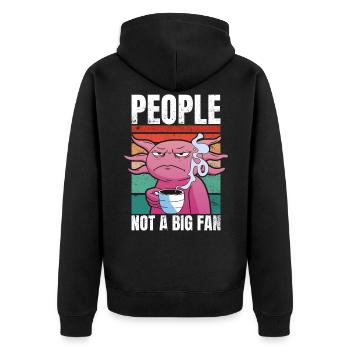 Axolotl with coffee - People Not A Big Fan - Unisex Premium Organic Zip Hoodie - black - Back - Nico (187cm)