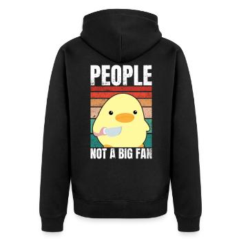 Duck With Knife - People Not A Big Fan - Unisex Premium Organic Zip Hoodie - black - Back - Nico (187cm)