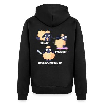 Schaf Unschaf Gestochen Schaf Wortspiel - Unisex Premium Bio Zip Hoodie - Schwarz - Hinten - Nico (187cm)