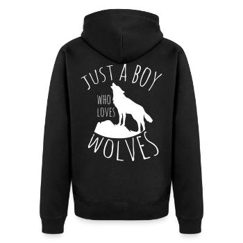 Nur ein Junge, der Wölfe liebt Wolf Pack Wolf Wölf - Unisex Premium Bio Zip Hoodie - Schwarz - Hinten - Nico (187cm)