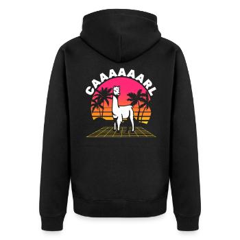 Carl Lama with Hat - Funny Retro Wave Saying - Unisex Premium Organic Zip Hoodie - black - Back - Nico (187cm)