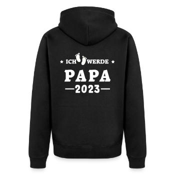 Ich werde Papa 2023 - Unisex Premium Bio Zip Hoodie - Schwarz - Hinten - Nico (187cm)
