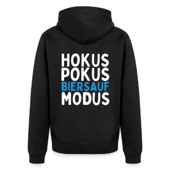 Hokus Pokus Biersauf Modus - Lustiger Spruch - Unisex Premium Bio Zip Hoodie - Schwarz - Hinten - Nico (187cm)