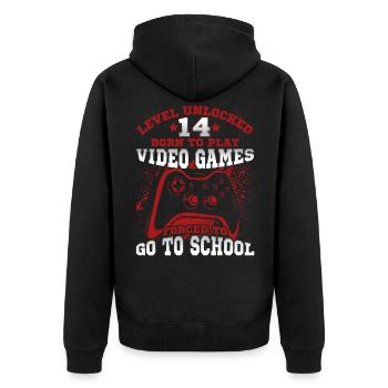 Level Unlocked 14. Geburtstag Zum Zocken geboren - Unisex Premium Bio Zip Hoodie - Schwarz - Hinten - Nico (187cm)