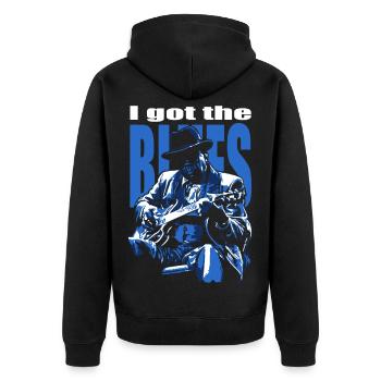 Ich habe den Blues - Unisex Premium Bio Zip Hoodie - Schwarz - Hinten - Nico (187cm)