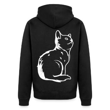 Katze Skizze - Unisex Premium Bio Zip Hoodie - Schwarz - Hinten - Nico (187cm)