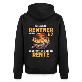 67 Geburtstag Rentner Rente Senioren Spruch - Unisex Premium Bio Zip Hoodie - Schwarz - Hinten - Nico (187cm)