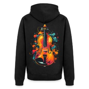 Violine - Unisex Premium Bio Zip Hoodie - Schwarz - Hinten - Nico (187cm)