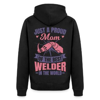 Schweißerin Mutter - Unisex Premium Bio Zip Hoodie - Schwarz - Hinten - Nico (187cm)
