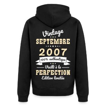 18th Birthday - Vintage - September 2007 - Unisex Premium Organic Zip Hoodie - black - Back - Nico (187cm)