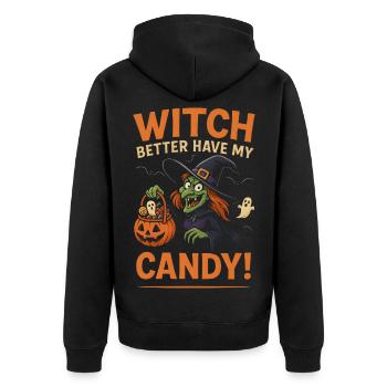 T-shirt Sorcière d'Halloween : Sorcière meilleure avec mes bonbons - Veste à capuche bio Premium Unisexe - noir - Dos - Nico (187cm)