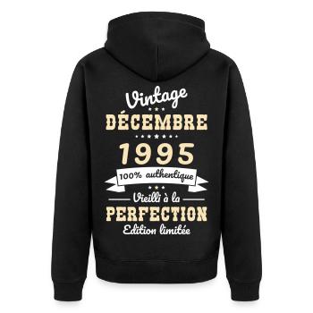 Anniversaire 30 ans - Vintage - Décembre 1995 - Veste à capuche bio Premium Unisexe - noir - Dos - Nico (187cm)
