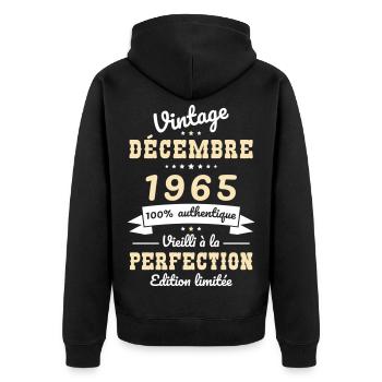 Anniversaire 60 ans - Vintage - Décembre 1965 - Veste à capuche bio Premium Unisexe - noir - Dos - Nico (187cm)