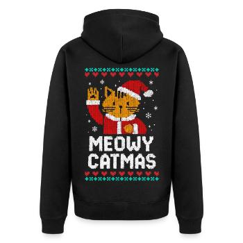 Meowy Catmas - Unisex Premium Bio Zip Hoodie - Schwarz - Hinten - Nico (187cm)